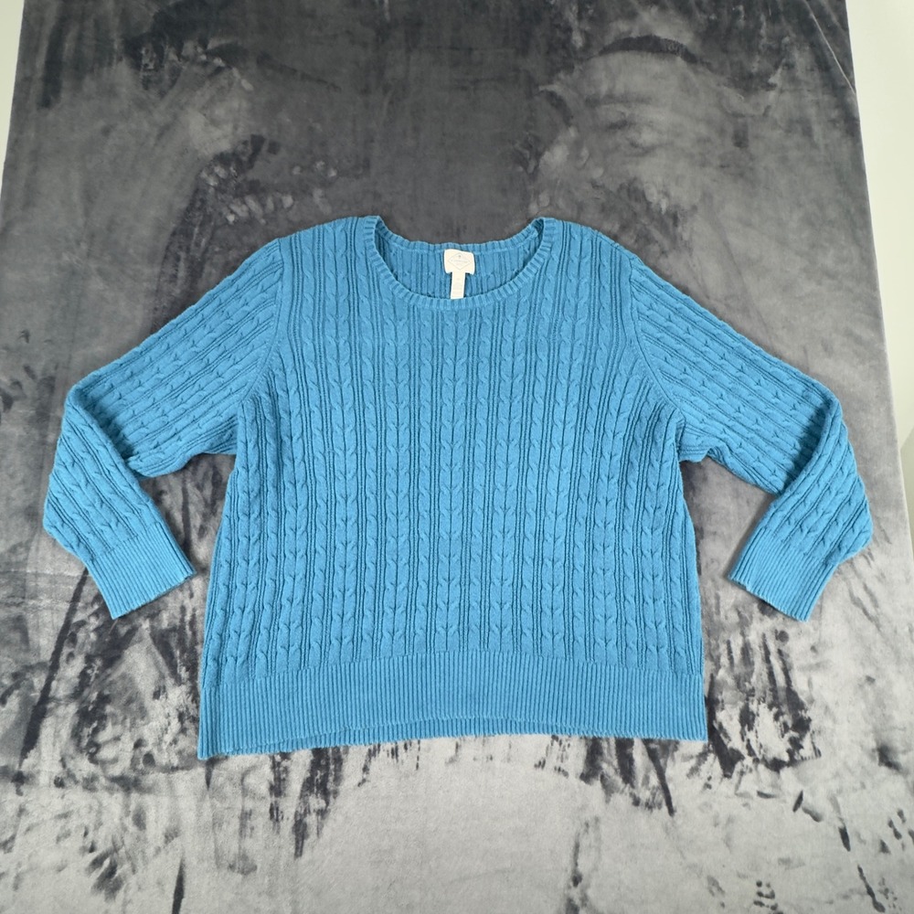 St. John's Bay Sweater Womens 3X Blue Cable Knit Long Sleeve Pullover 4614